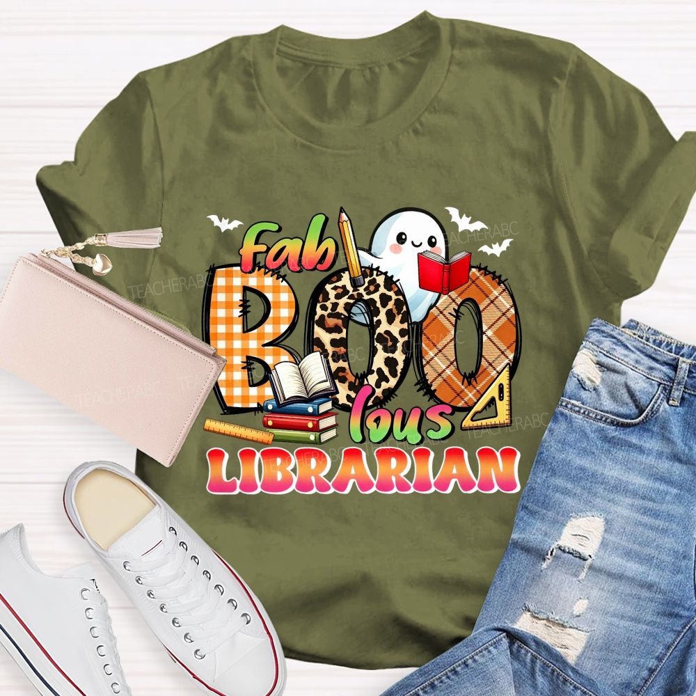 Fab‑Boo‑Lous Librarian Halloween Ghost Book Teacher T-shirt