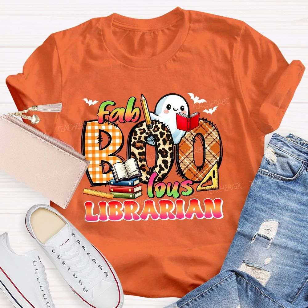 Fab‑Boo‑Lous Librarian Halloween Ghost Book Teacher T-shirt