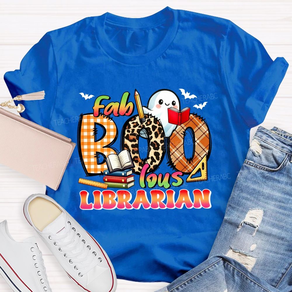Fab‑Boo‑Lous Librarian Halloween Ghost Book Teacher T-shirt
