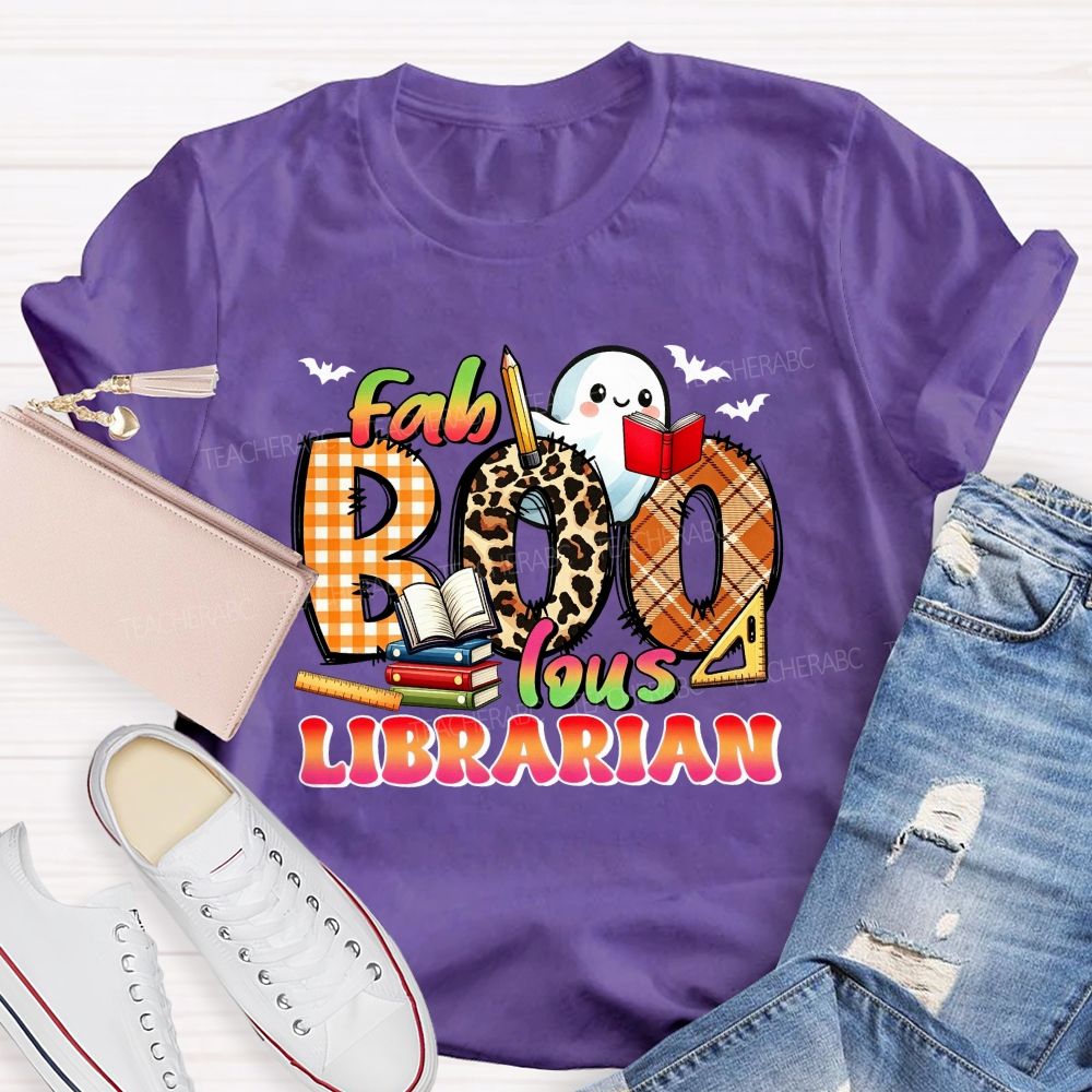 Fab‑Boo‑Lous Librarian Halloween Ghost Book Teacher T-shirt