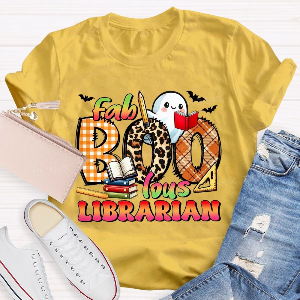 Fab‑Boo‑Lous Librarian Halloween Ghost Book Teacher T-shirt