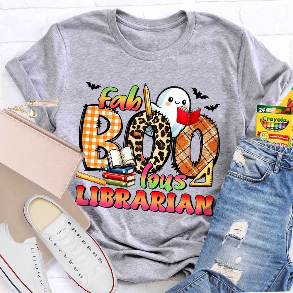 Fab‑Boo‑Lous Librarian Halloween Ghost Book Teacher T-shirt