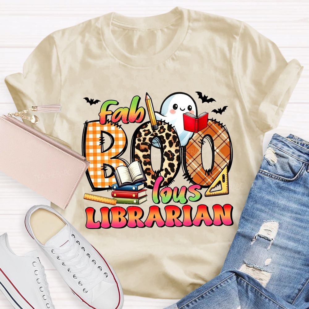 Fab‑Boo‑Lous Librarian Halloween Ghost Book Teacher T-shirt