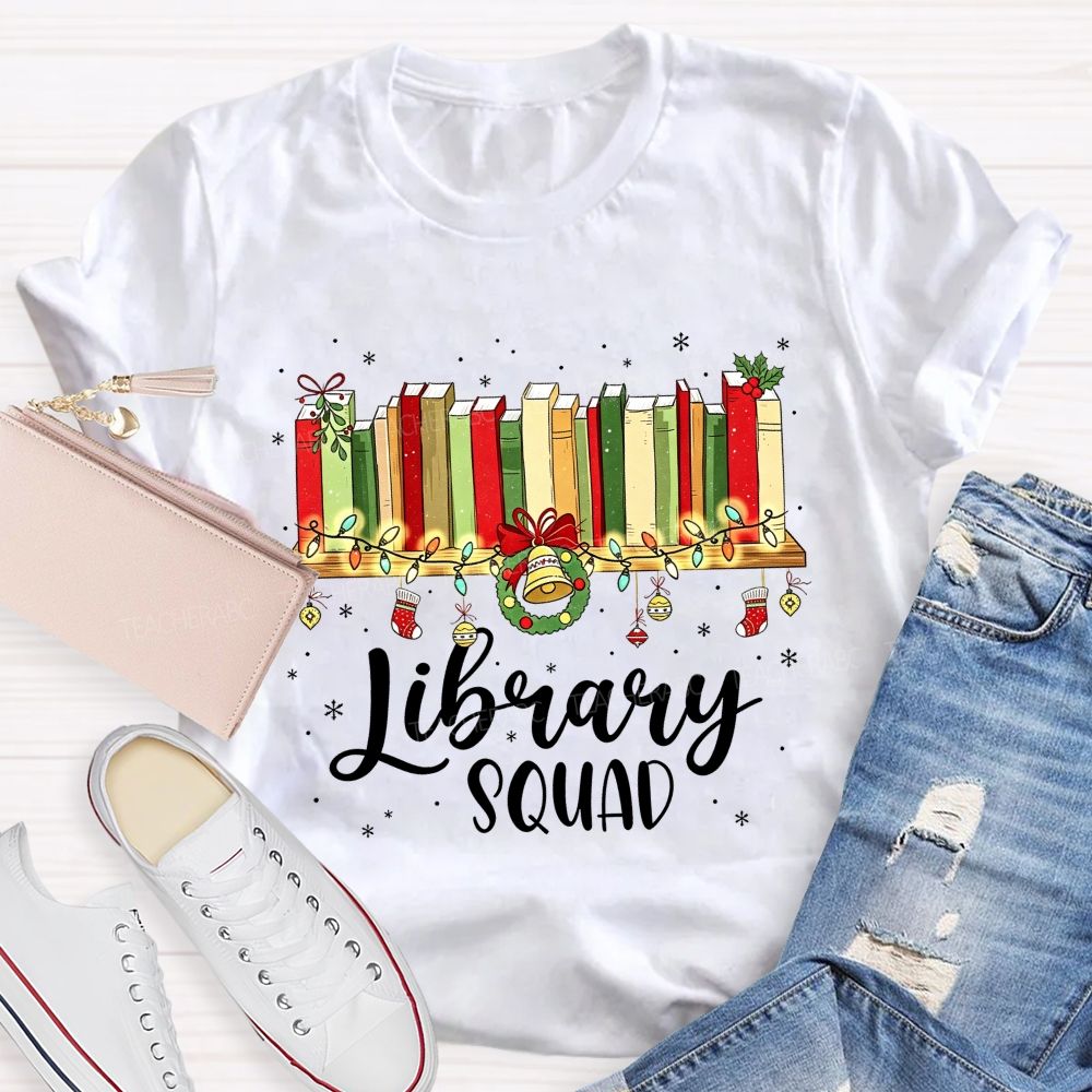 Christmas Library Squad School Librarian Winter Teacher T-shirt