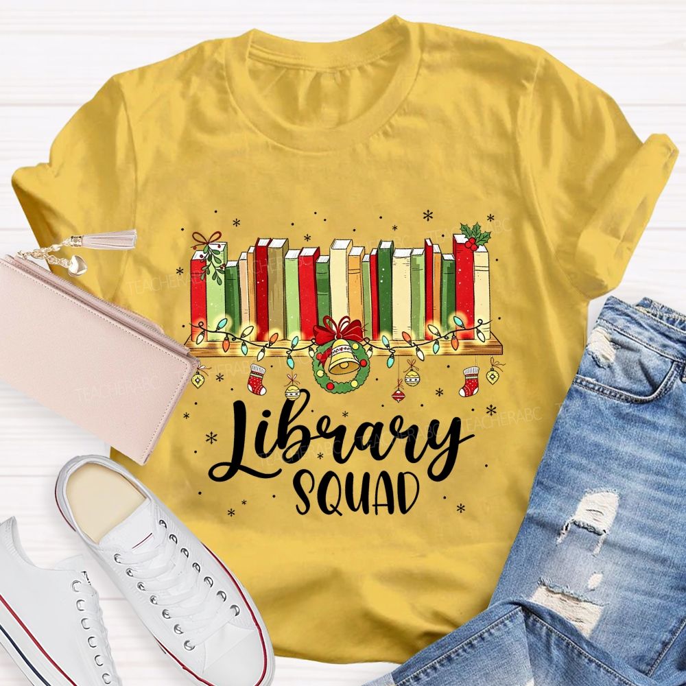 Christmas Library Squad School Librarian Winter Teacher T-shirt