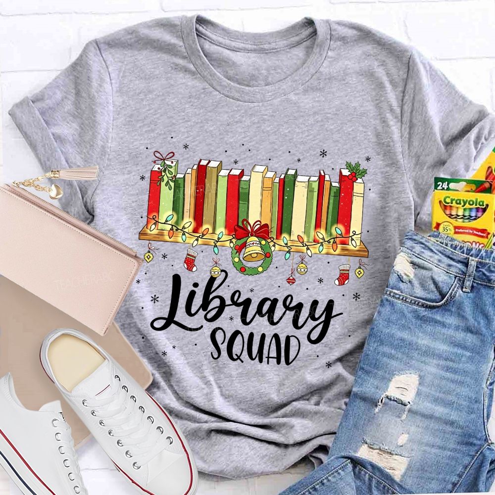 Christmas Library Squad School Librarian Winter Teacher T-shirt