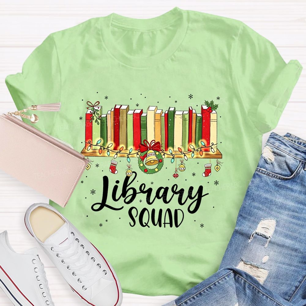 Christmas Library Squad School Librarian Winter Teacher T-shirt