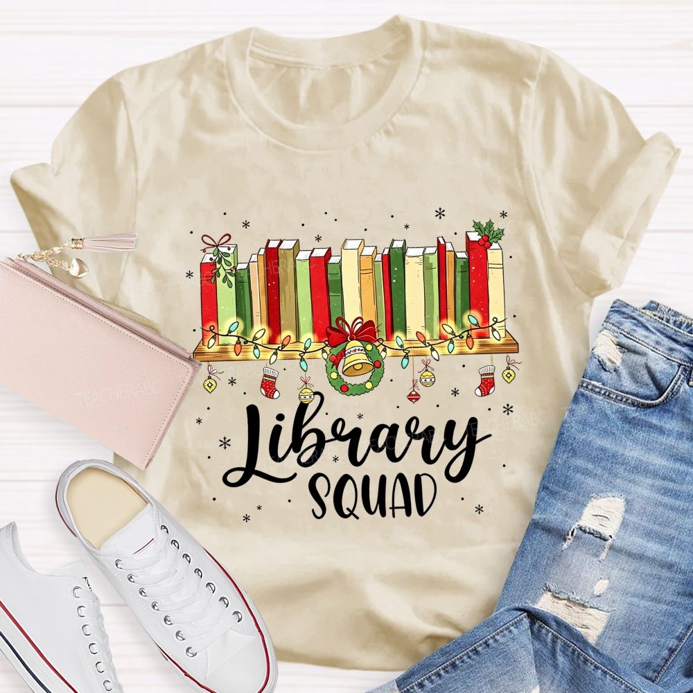Christmas Library Squad School Librarian Winter Teacher T-shirt