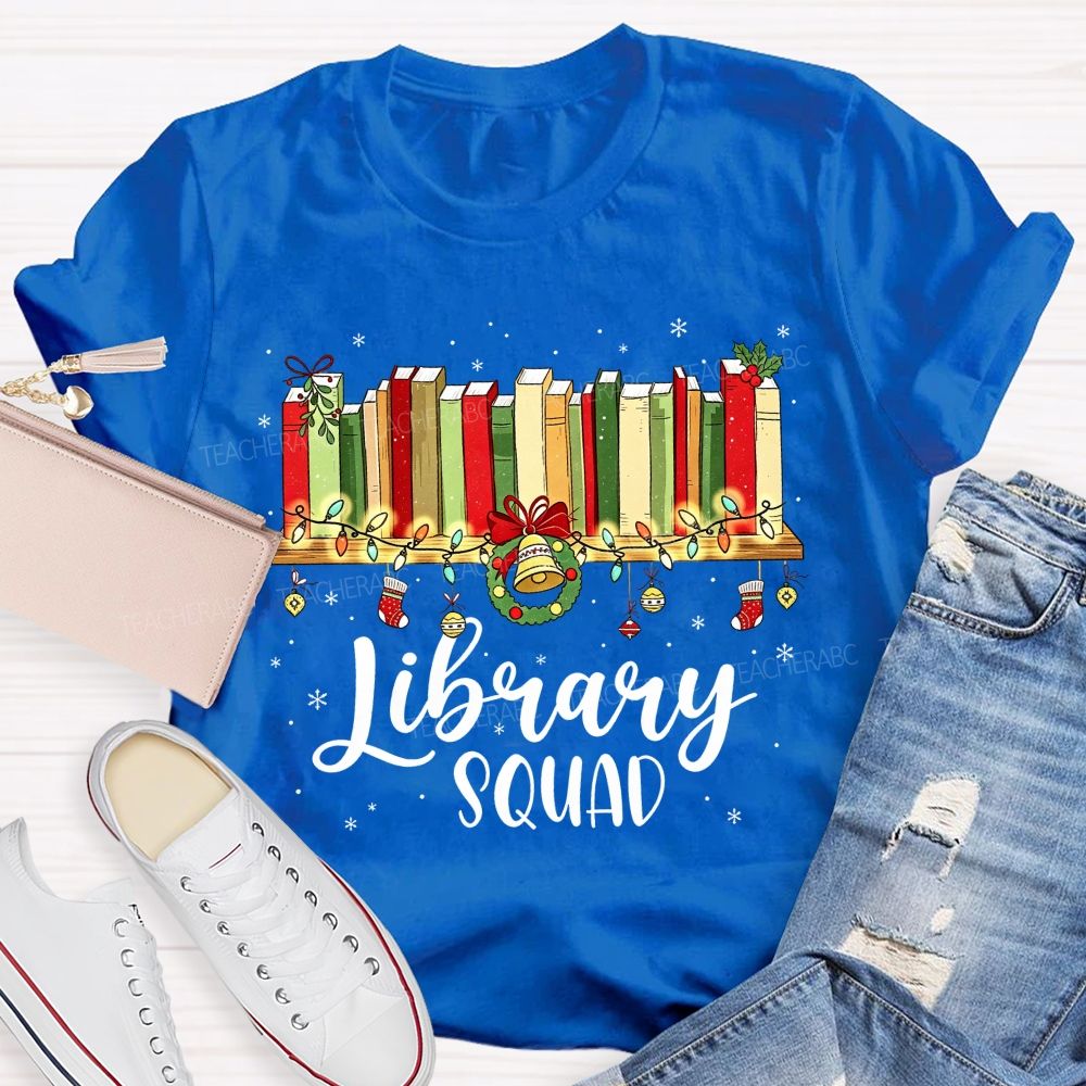 Christmas Library Squad School Librarian Winter Teacher T-shirt