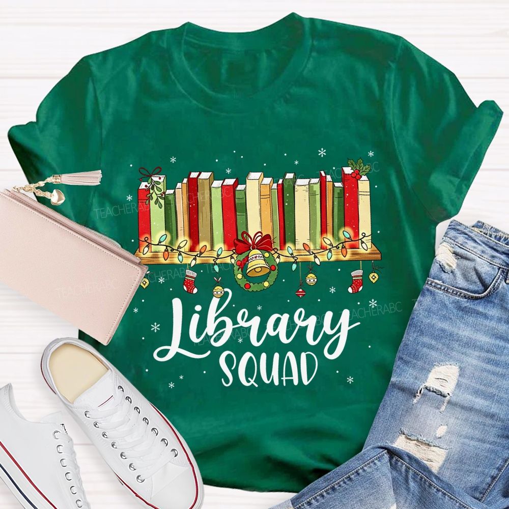 Christmas Library Squad School Librarian Winter Teacher T-shirt
