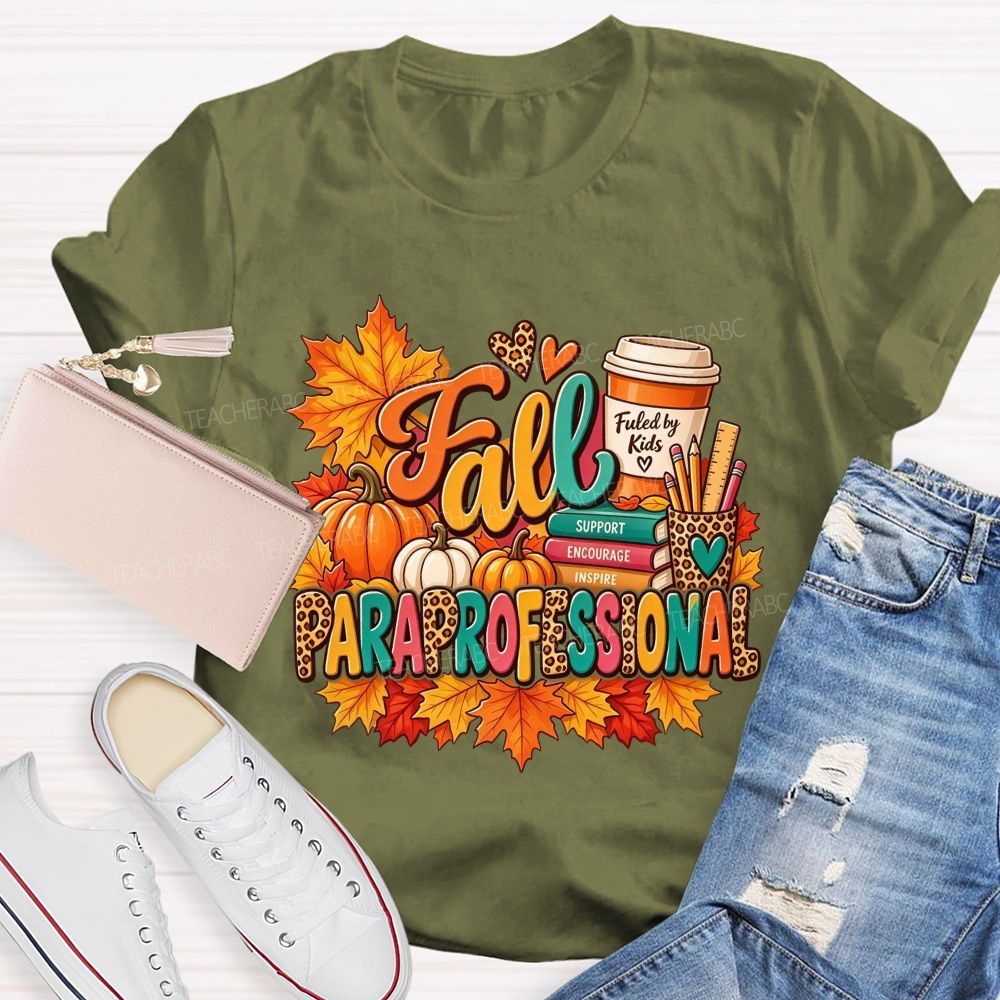 Fall Paraprofessional Support Encourage Inspire Autumn Teacher T-shirt