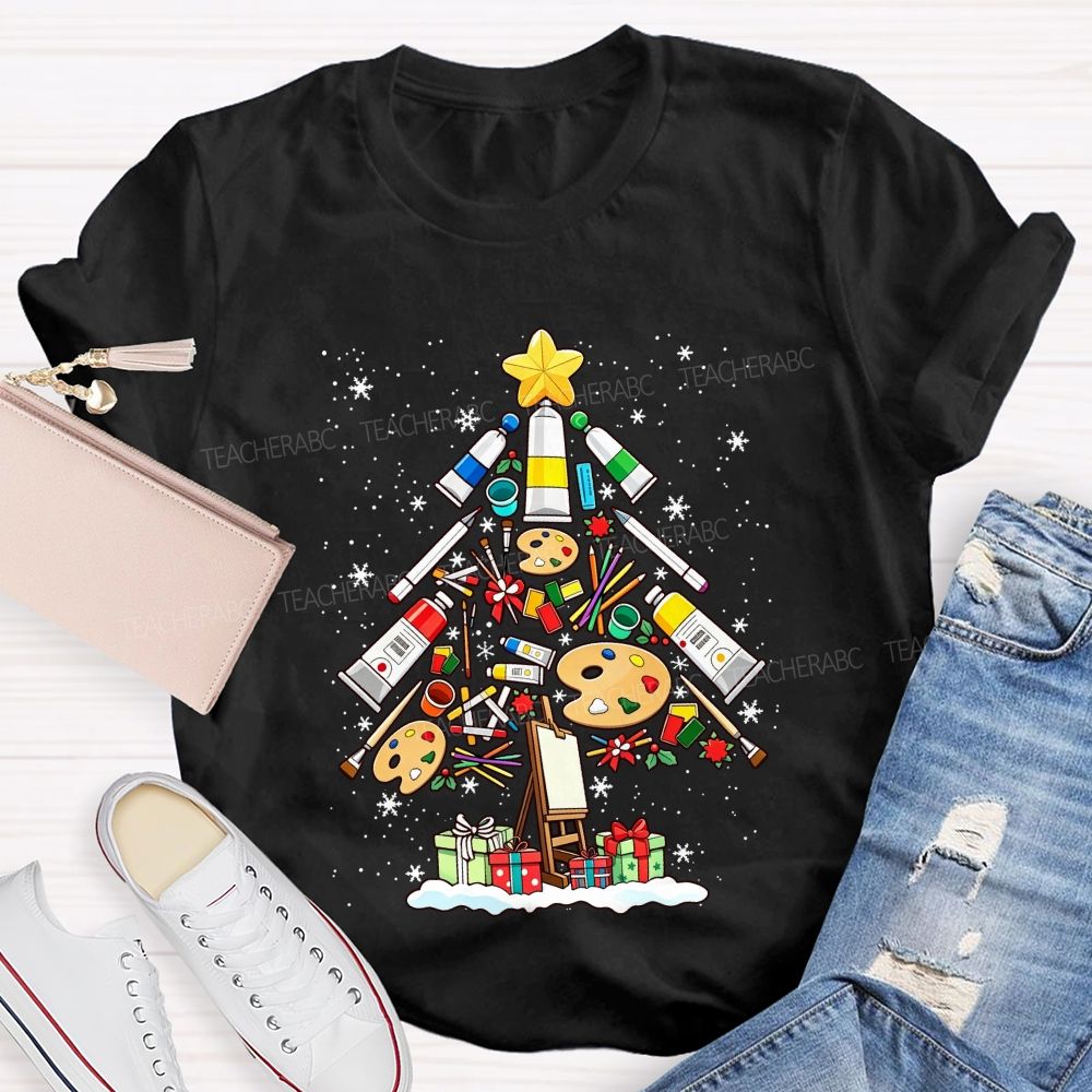 Art Supplies Christmas Tree Art Teacher Holiday T-shirt