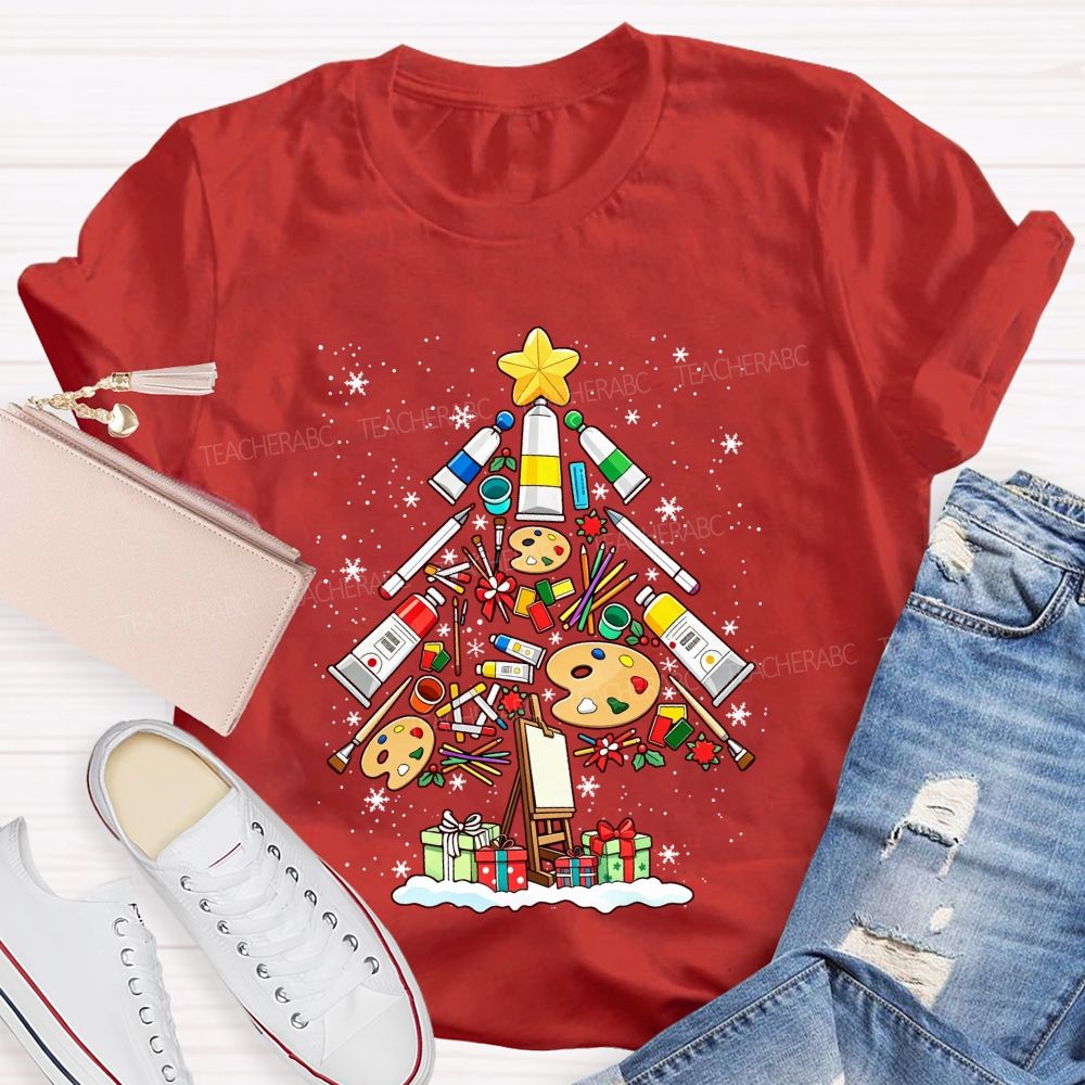 Art Supplies Christmas Tree Art Teacher Holiday T-shirt