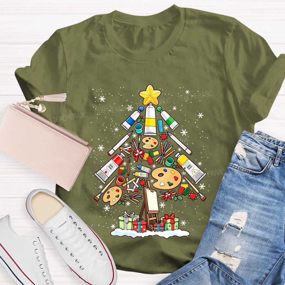 Art Supplies Christmas Tree Art Teacher Holiday T-shirt