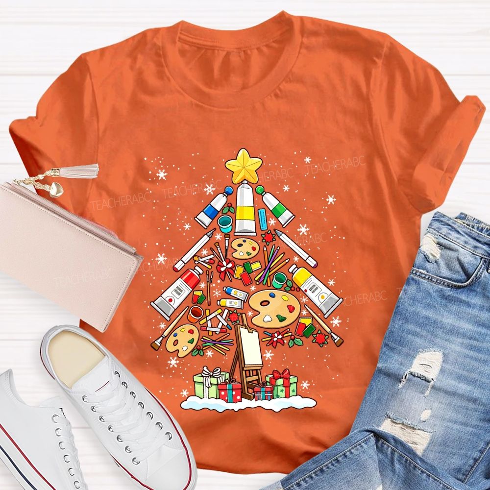 Art Supplies Christmas Tree Art Teacher Holiday T-shirt