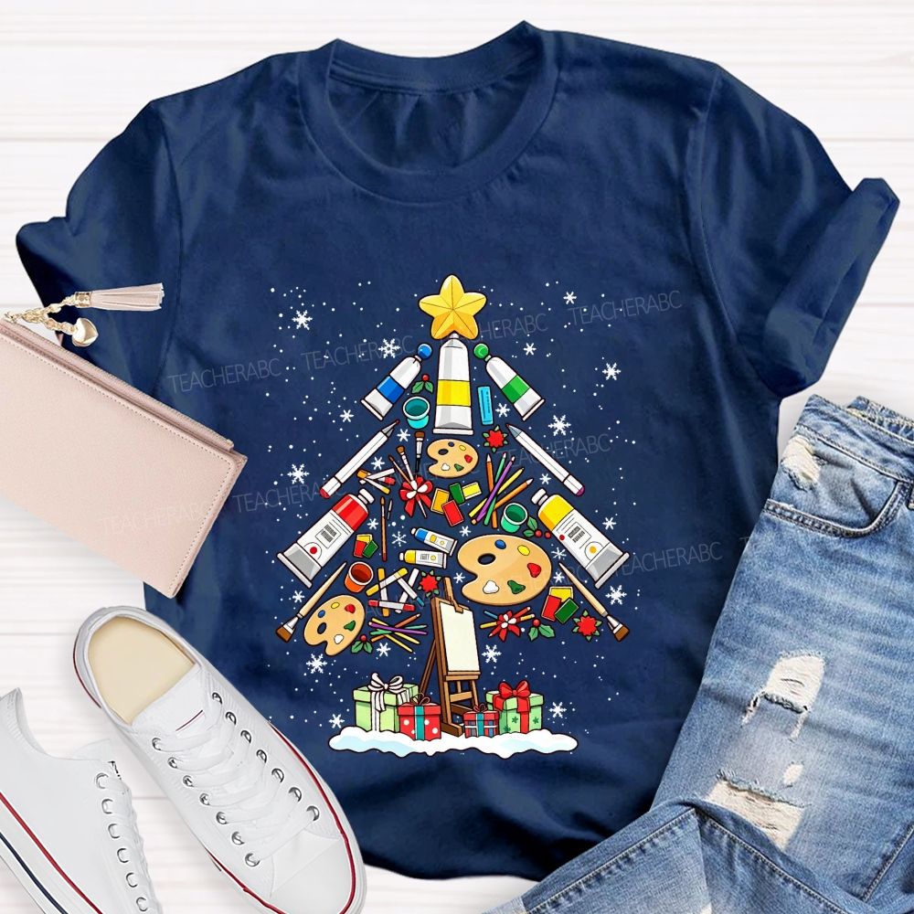 Art Supplies Christmas Tree Art Teacher Holiday T-shirt