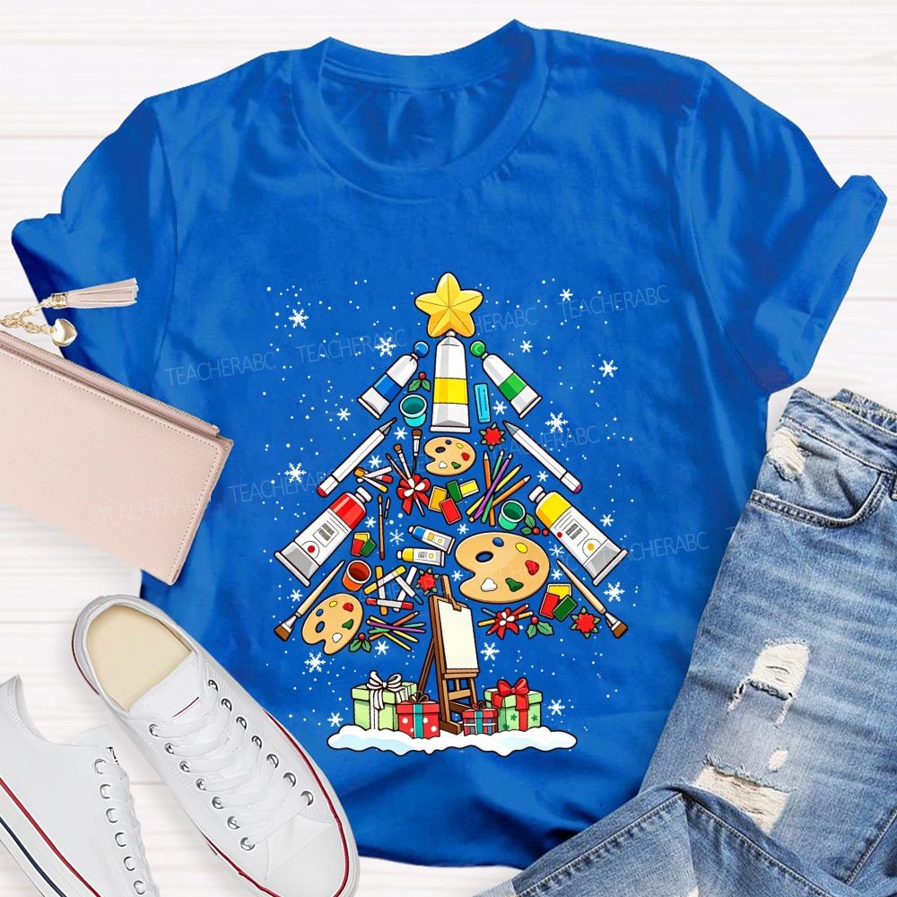 Art Supplies Christmas Tree Art Teacher Holiday T-shirt