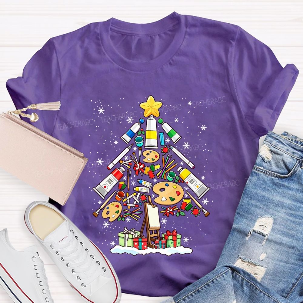 Art Supplies Christmas Tree Art Teacher Holiday T-shirt