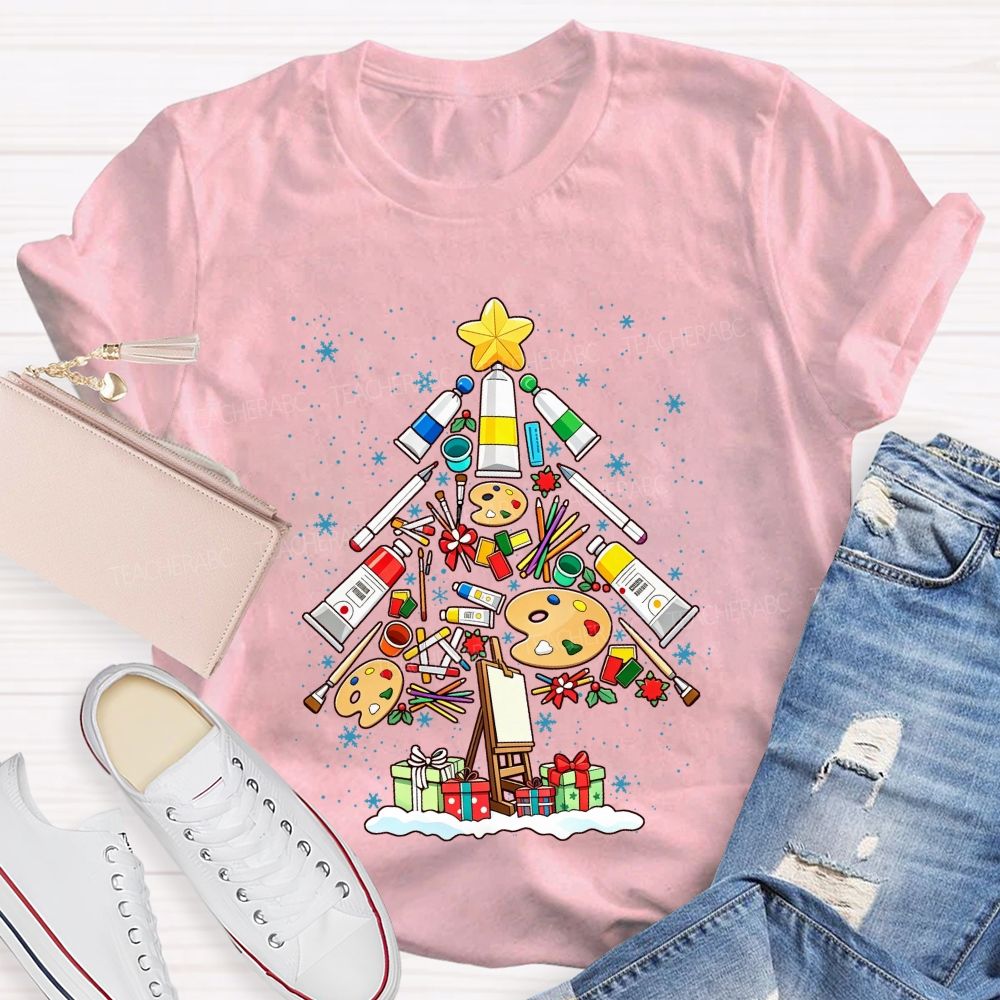 Art Supplies Christmas Tree Art Teacher Holiday T-shirt