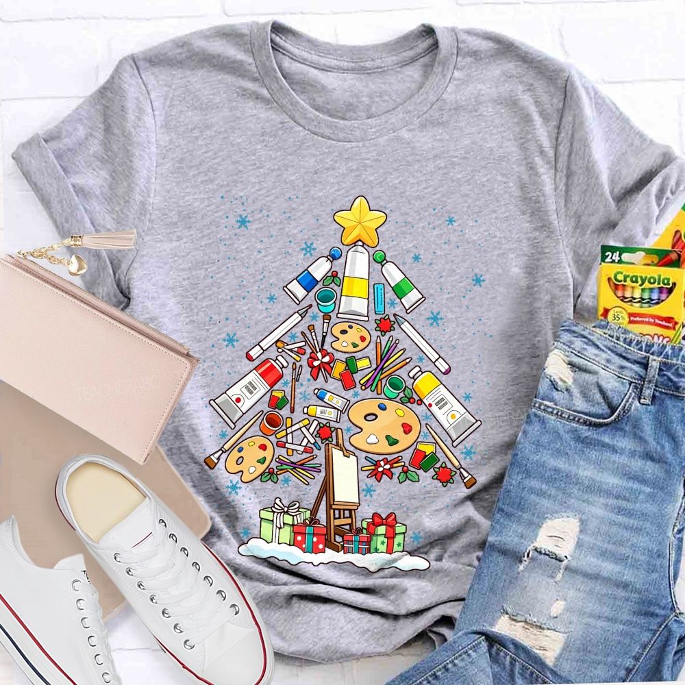 Art Supplies Christmas Tree Art Teacher Holiday T-shirt