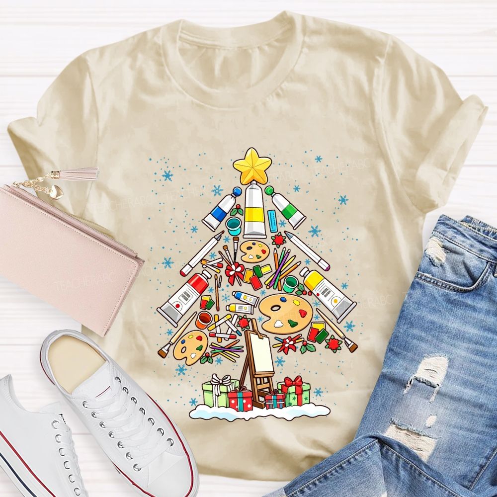 Art Supplies Christmas Tree Art Teacher Holiday T-shirt