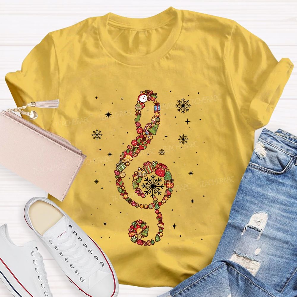 Christmas Ornament Treble Clef Snowflake Music Teacher T-shirt