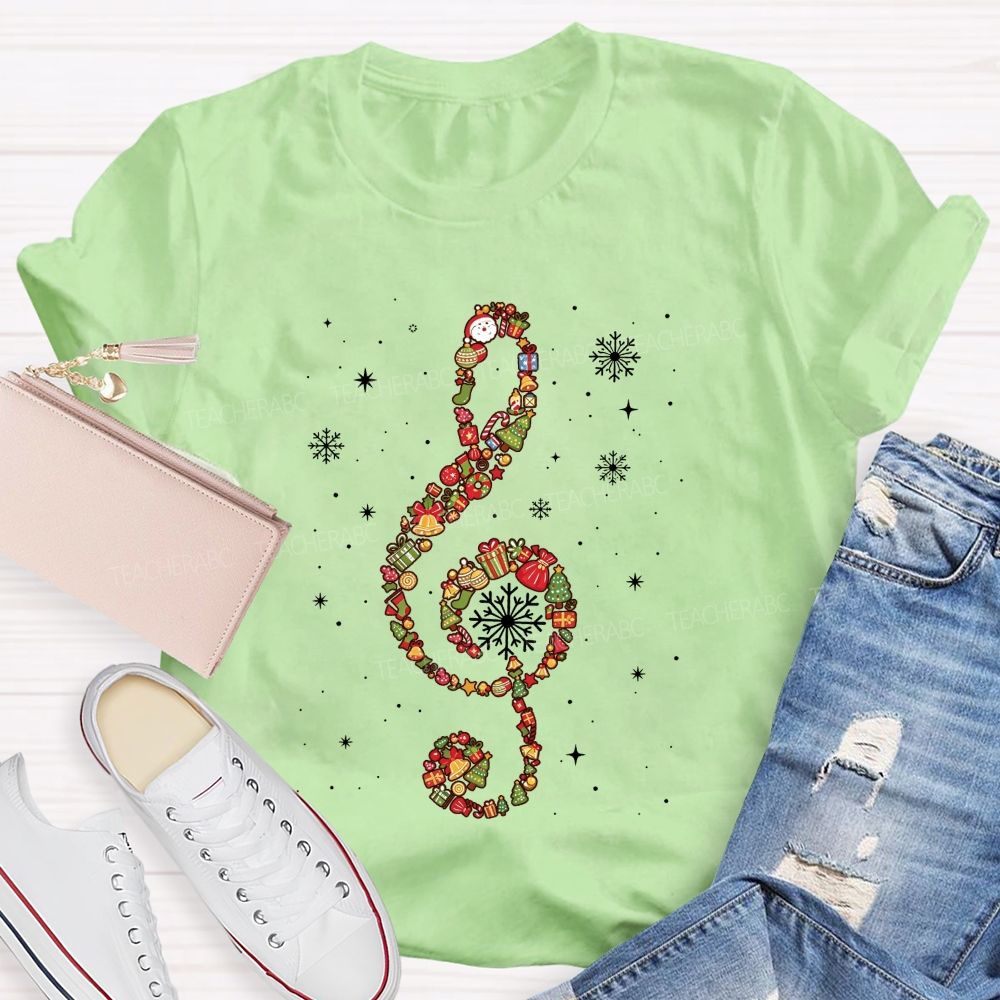 Christmas Ornament Treble Clef Snowflake Music Teacher T-shirt