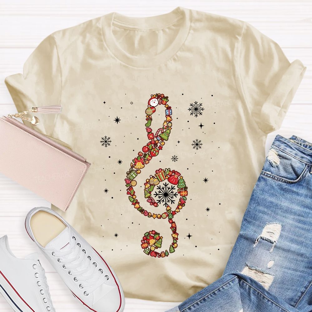 Christmas Ornament Treble Clef Snowflake Music Teacher T-shirt