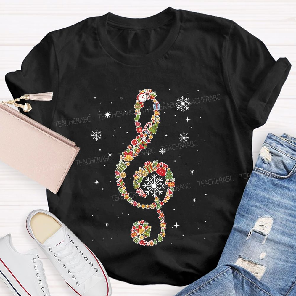 Christmas Ornament Treble Clef Snowflake Music Teacher T-shirt