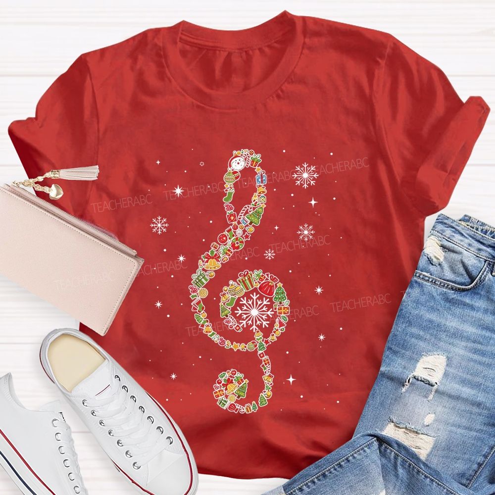 Christmas Ornament Treble Clef Snowflake Music Teacher T-shirt
