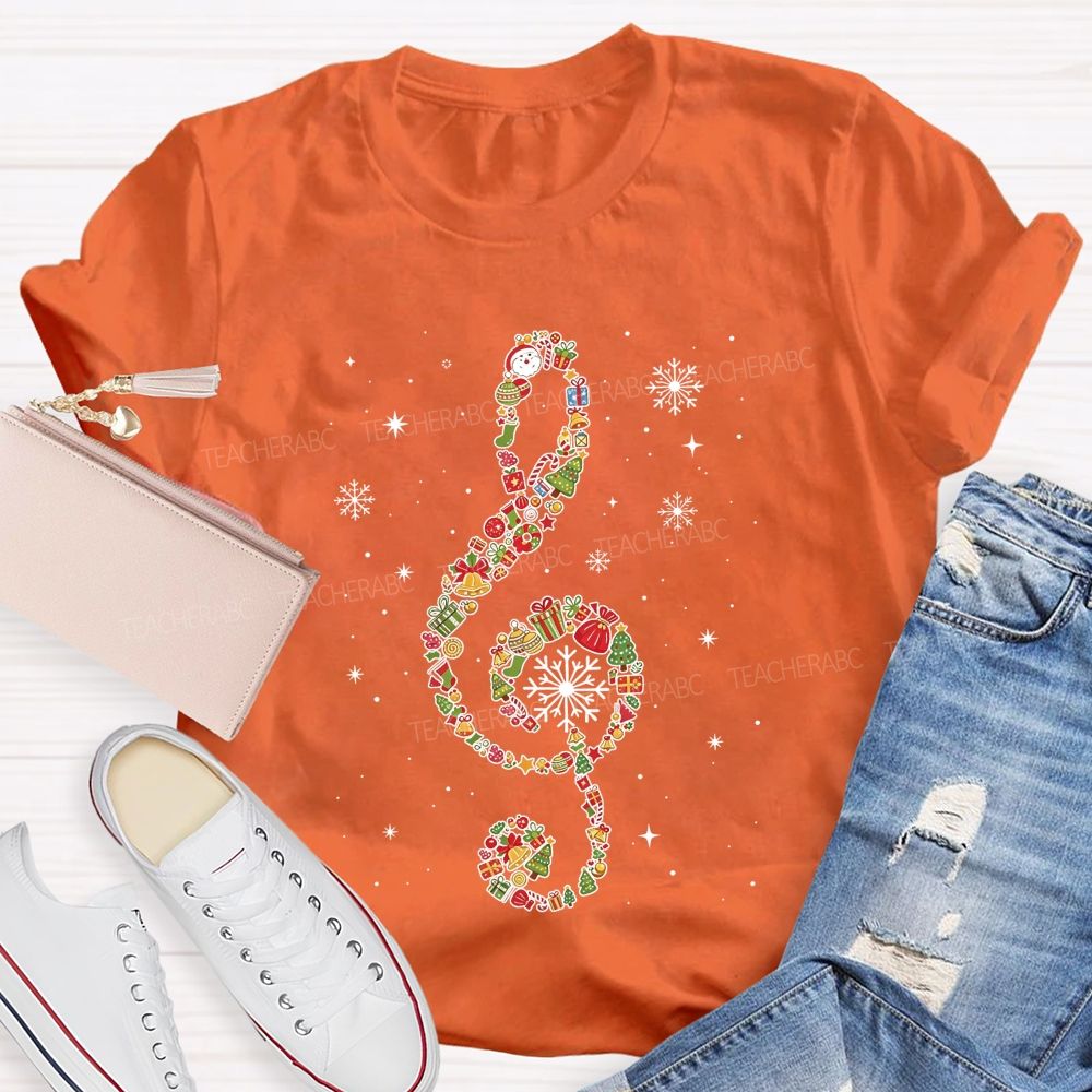 Christmas Ornament Treble Clef Snowflake Music Teacher T-shirt