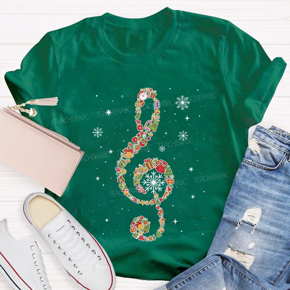 Christmas Ornament Treble Clef Snowflake Music Teacher T-shirt