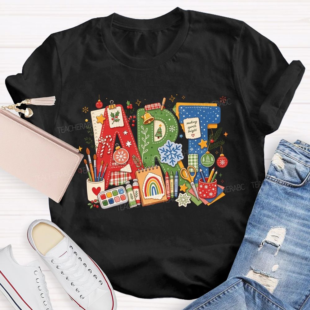 Christmas Art Doodle Art Teacher Holiday Teacher T-shirt