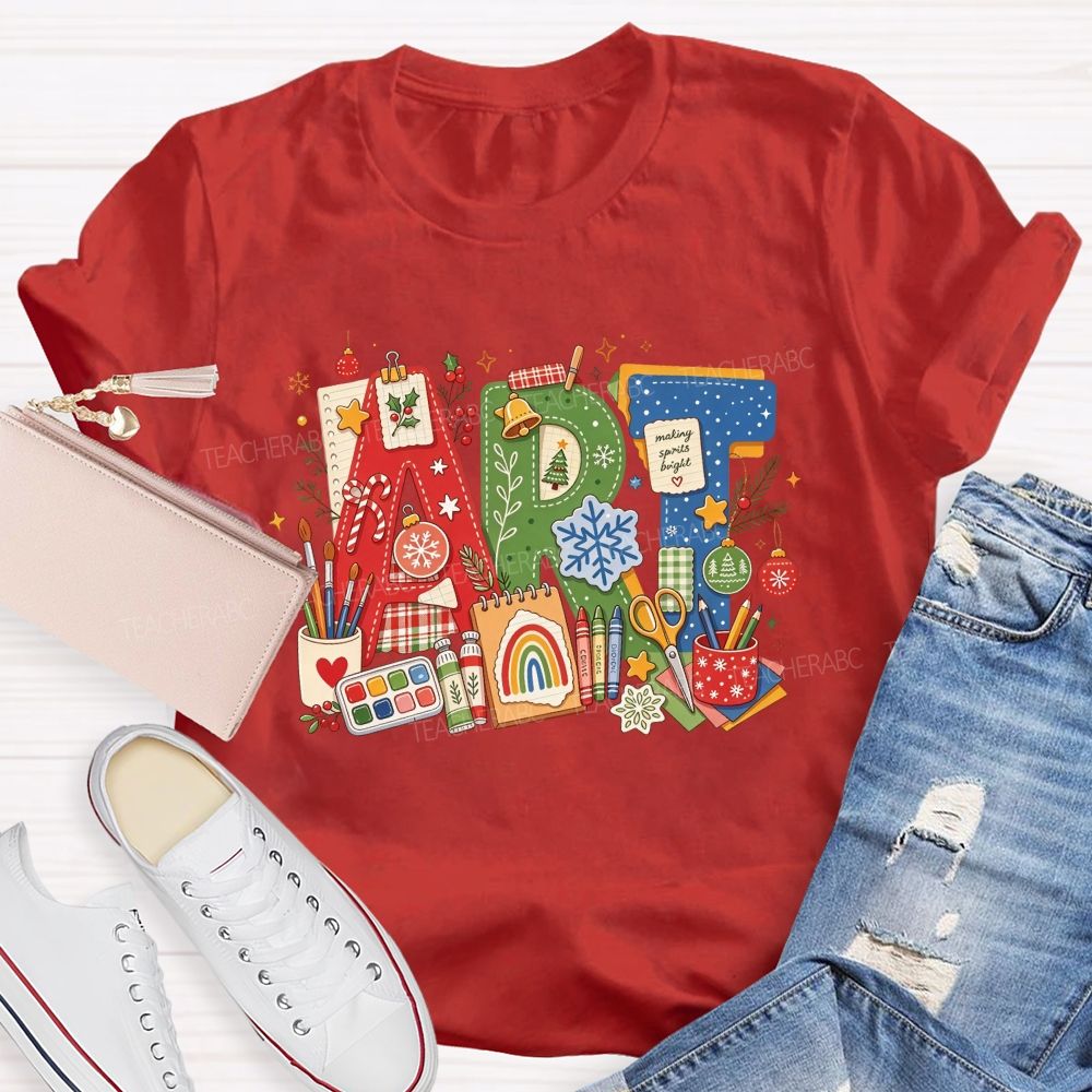 Christmas Art Doodle Art Teacher Holiday Teacher T-shirt