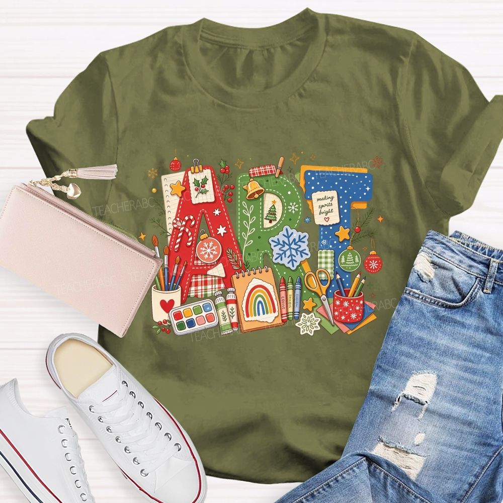 Christmas Art Doodle Art Teacher Holiday Teacher T-shirt