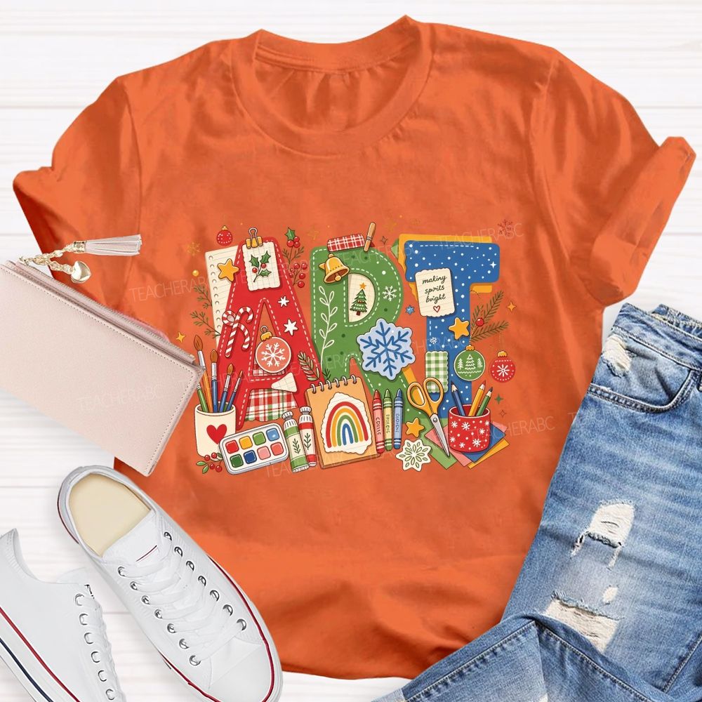 Christmas Art Doodle Art Teacher Holiday Teacher T-shirt