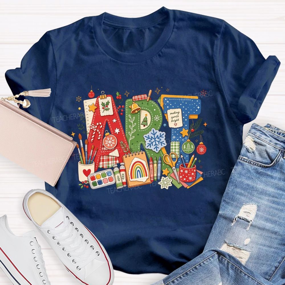 Christmas Art Doodle Art Teacher Holiday Teacher T-shirt