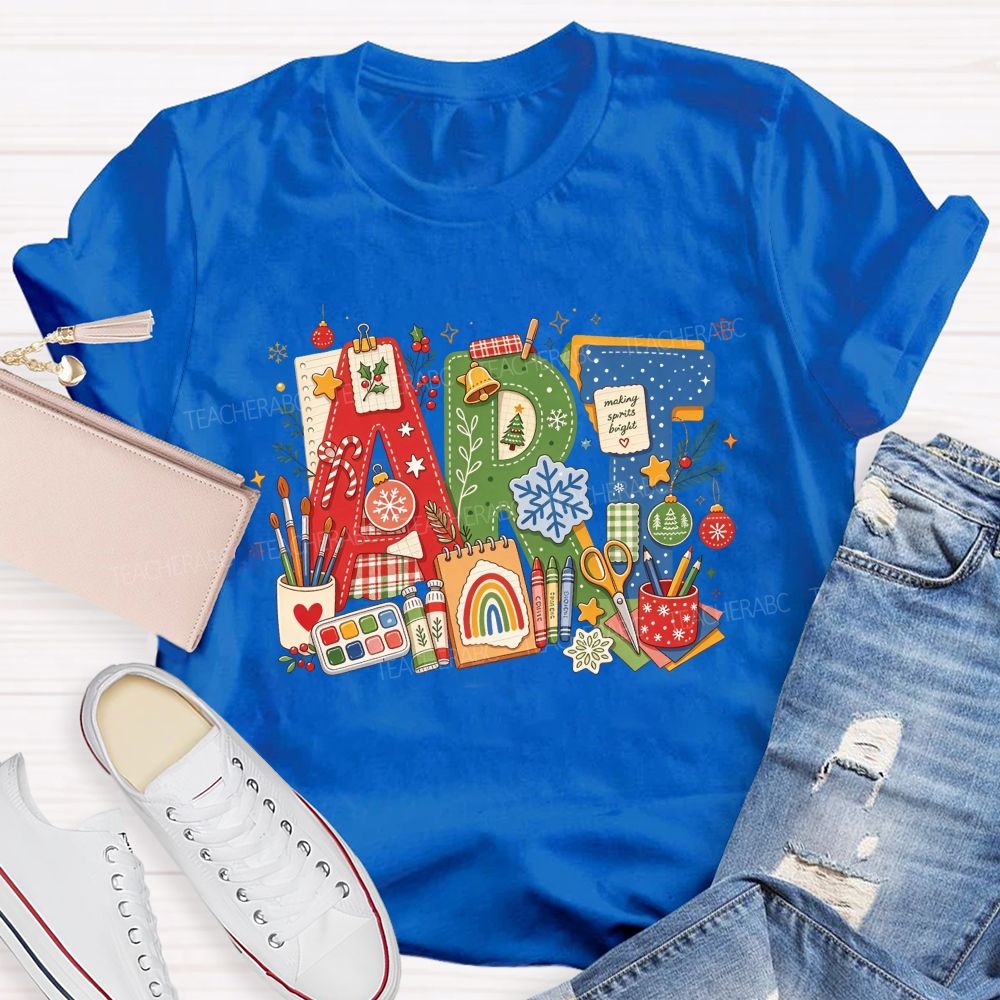 Christmas Art Doodle Art Teacher Holiday Teacher T-shirt
