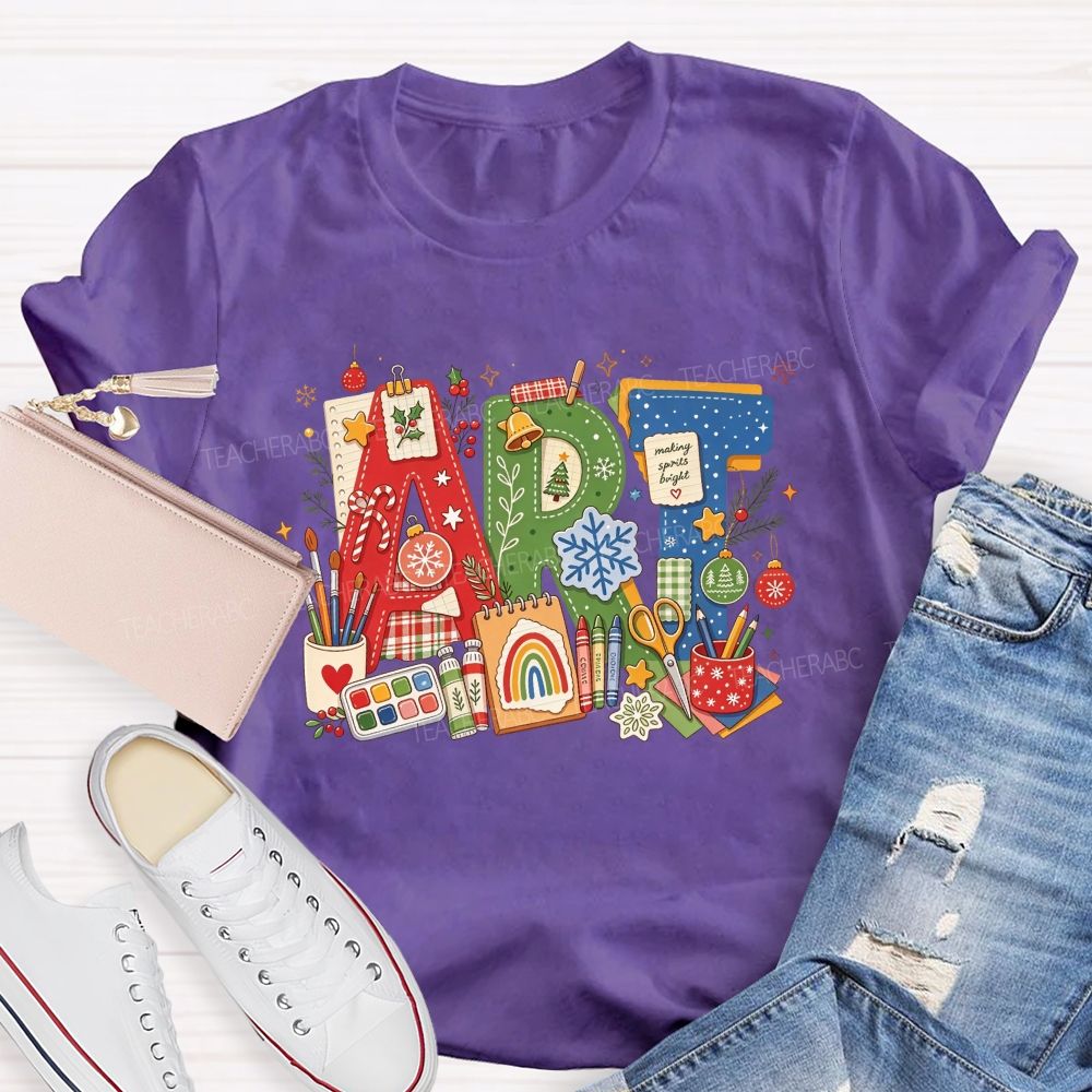 Christmas Art Doodle Art Teacher Holiday Teacher T-shirt