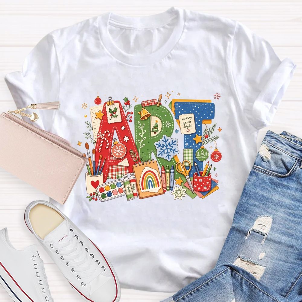 Christmas Art Doodle Art Teacher Holiday Teacher T-shirt