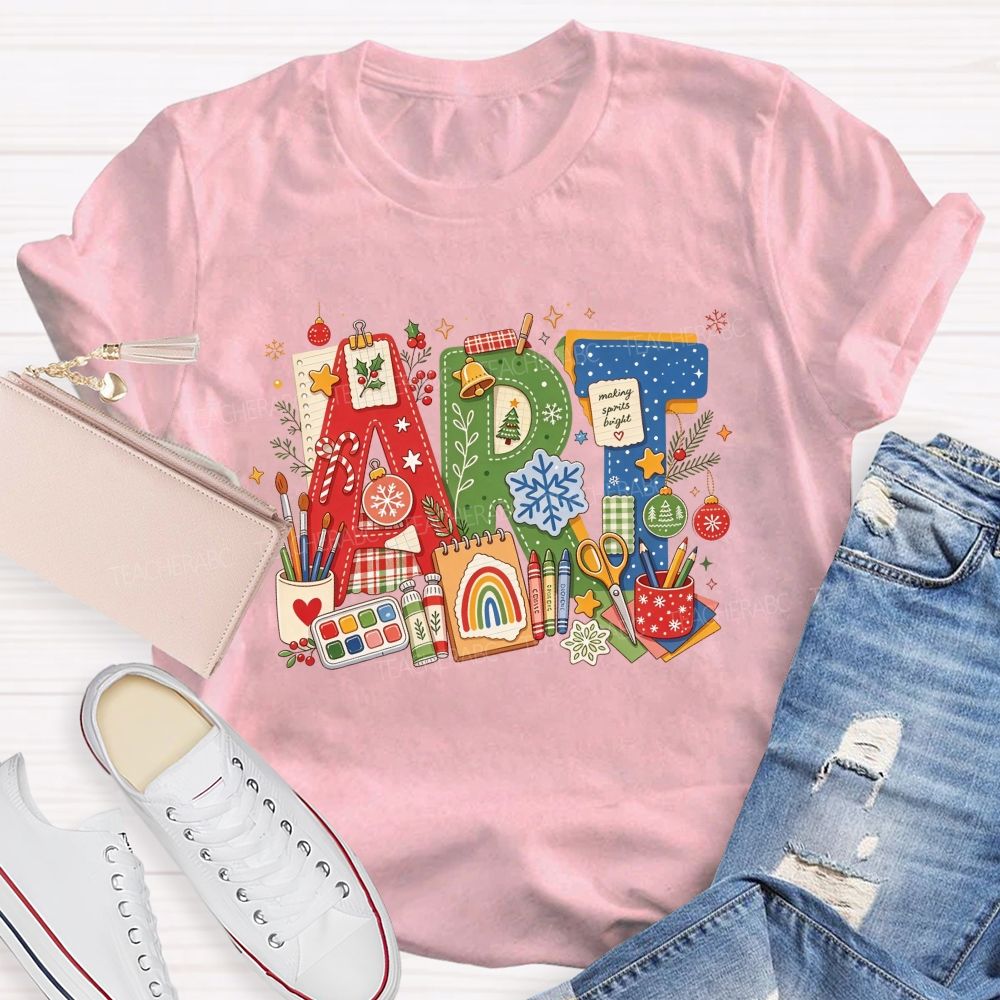 Christmas Art Doodle Art Teacher Holiday Teacher T-shirt