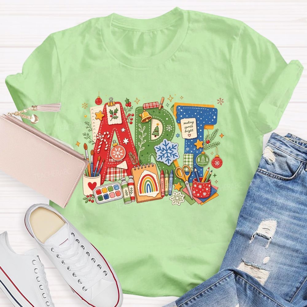 Christmas Art Doodle Art Teacher Holiday Teacher T-shirt