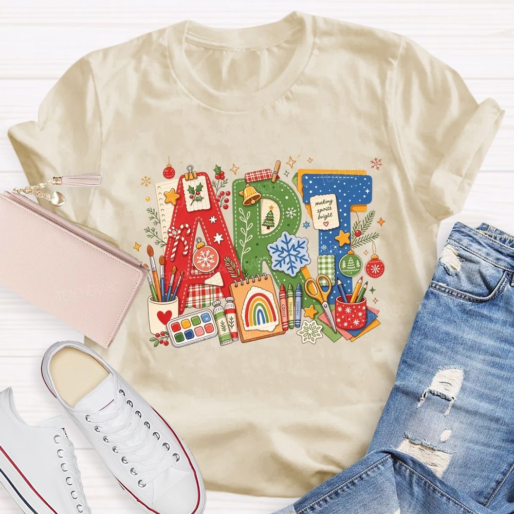Christmas Art Doodle Art Teacher Holiday Teacher T-shirt