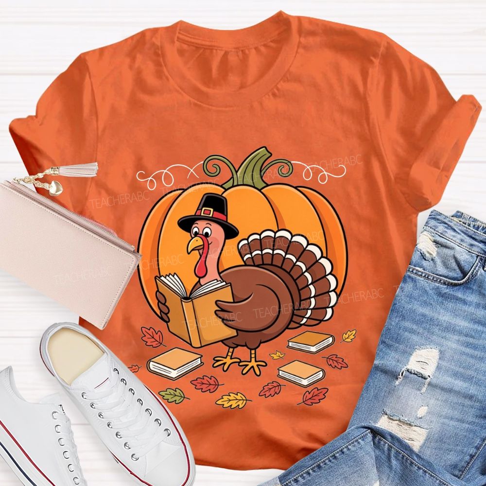 Thanksgiving Teacher Turkey Loves Reading Books T-shirt