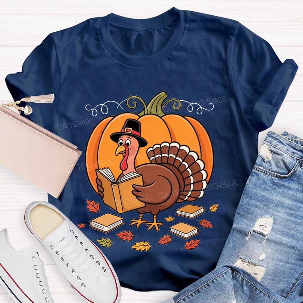 Thanksgiving Teacher Turkey Loves Reading Books T-shirt