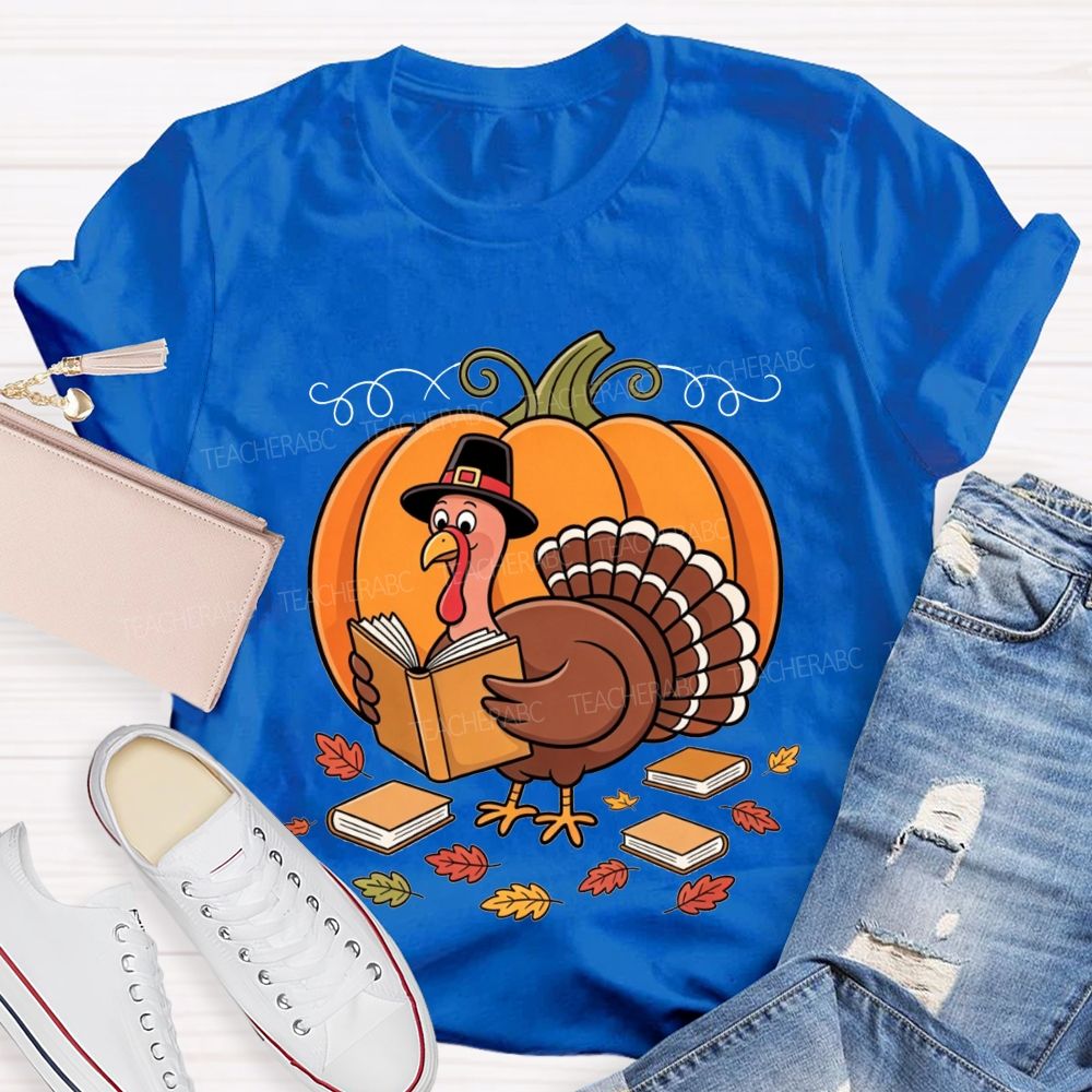 Thanksgiving Teacher Turkey Loves Reading Books T-shirt
