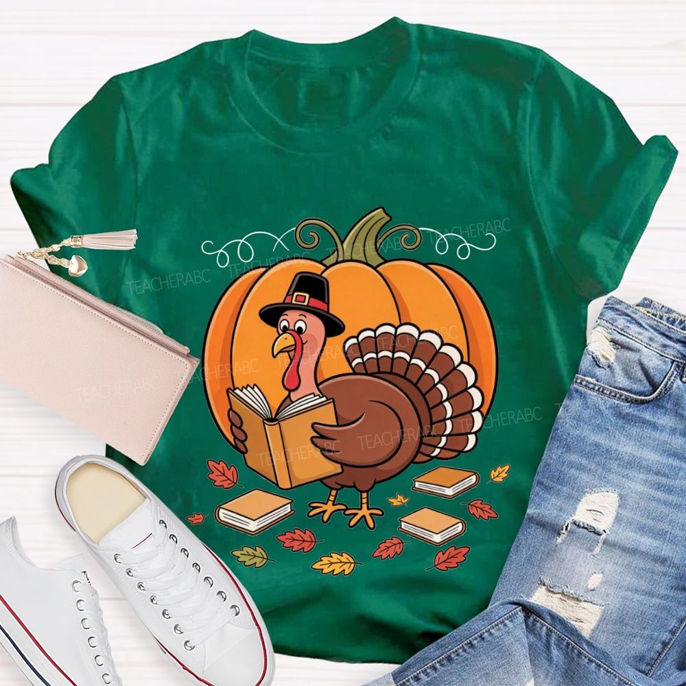 Thanksgiving Teacher Turkey Loves Reading Books T-shirt