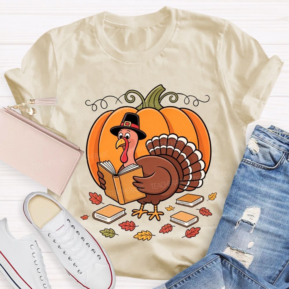 Thanksgiving Teacher Turkey Loves Reading Books T-shirt