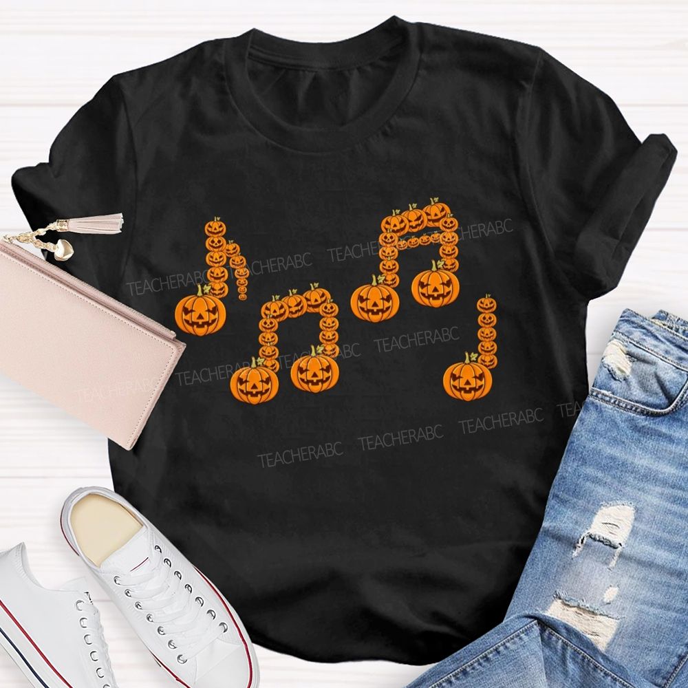 Music Notes Made Of Spooky Pumpkins Music Teacher T-shirt