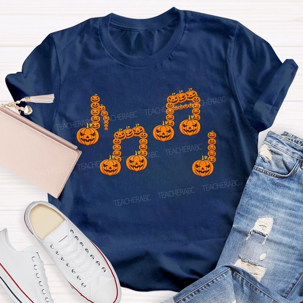 Music Notes Made Of Spooky Pumpkins Music Teacher T-shirt